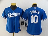 Women Dodgers 10 Justin Turner Royal 2020 Nike Cool Base Jersey,baseball caps,new era cap wholesale,wholesale hats